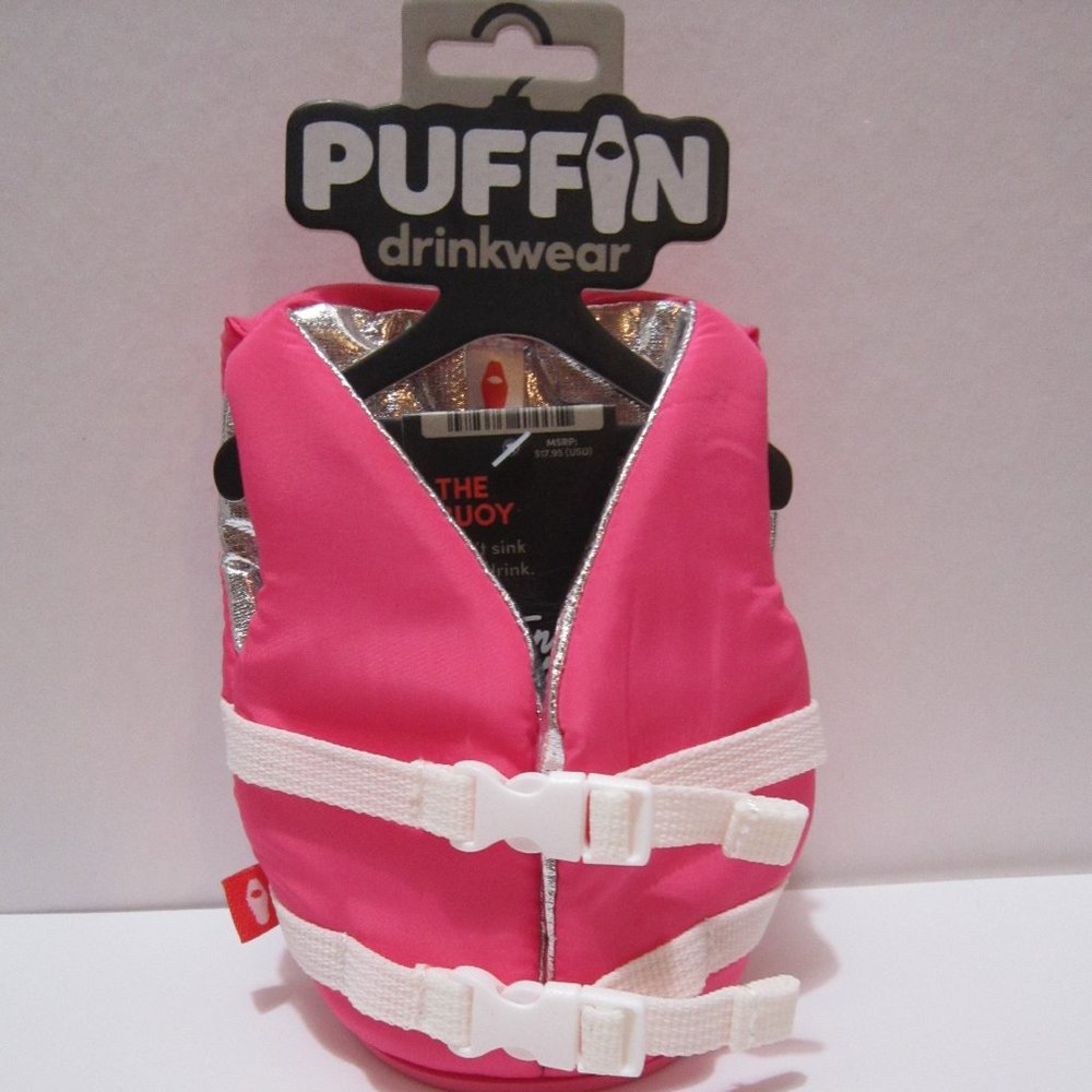 PUFFIN DRINKWARE ~THE BUOY~PINK DRINK LIFE JACKET~NEW WITH TAG!